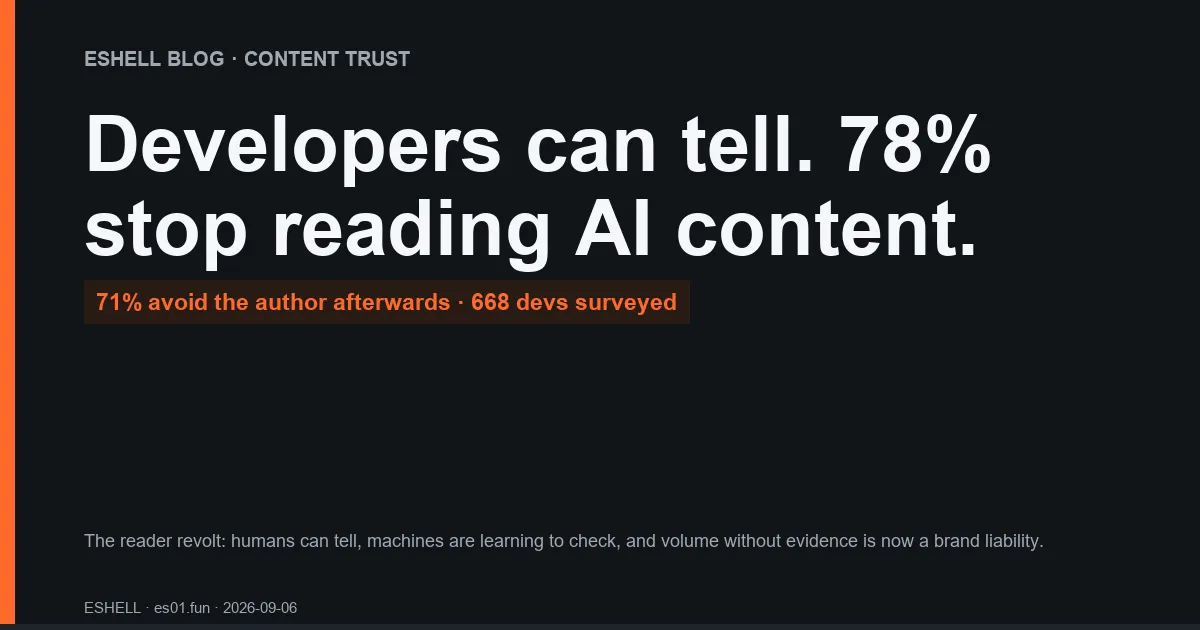 Developers Can Tell: 78% Stop Reading AI Content — EShell blog cover